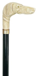 Laska drewniana z głową psa - imitacja kości słoniowej