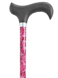 Laska metalowa Ossenberg z uchwytem derby - różowa w kwiaty